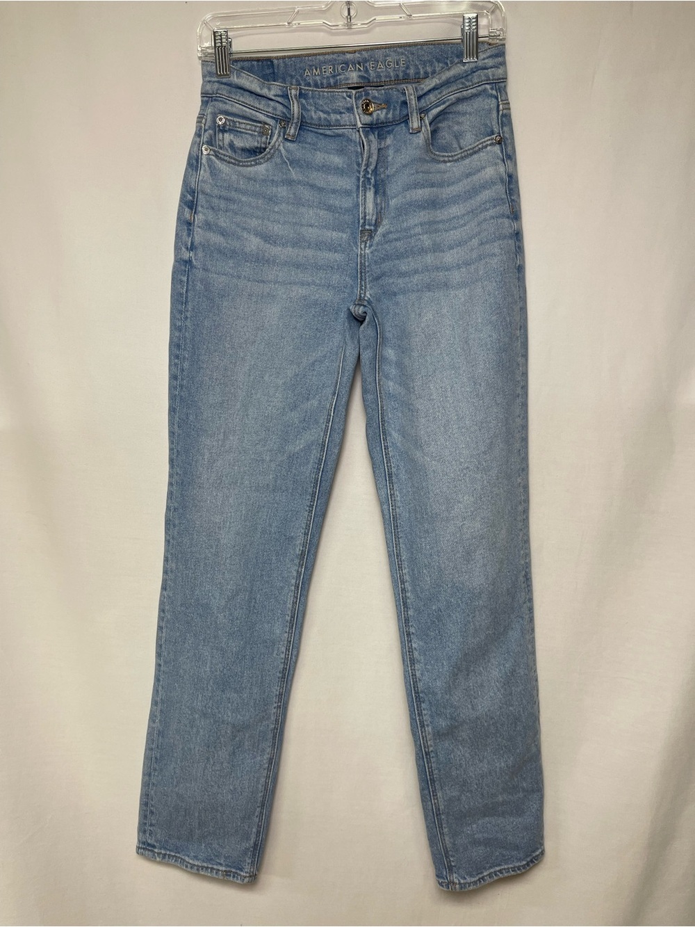 American Eagle Super High-Rise Straight Jeans Light Wash Stretch Size 0 - Picture 3 of 15